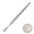 Professional stainless steel tick remover tool in silver tone with textured grip and forked tip for safe tick extraction
