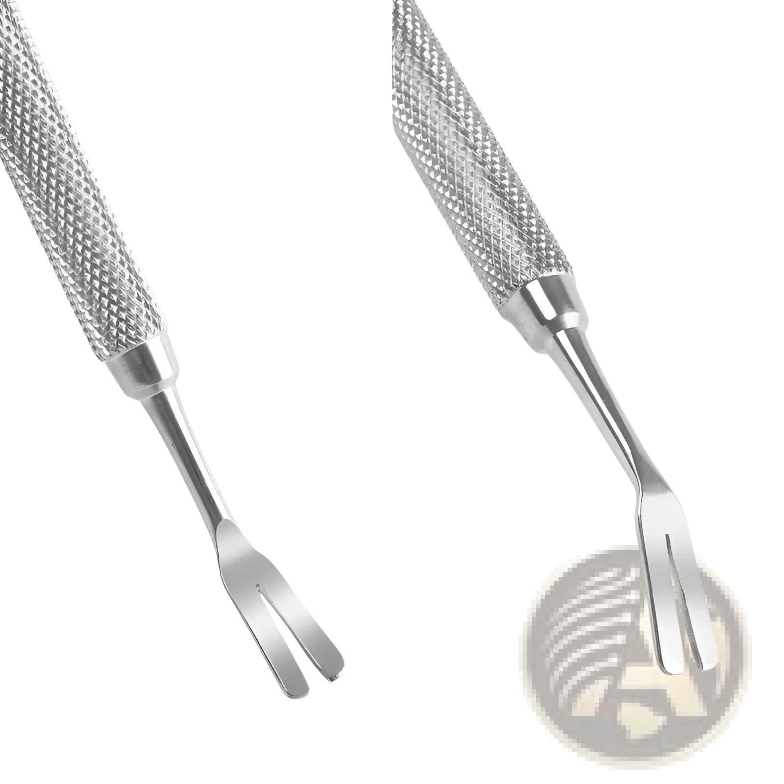 Professional stainless steel tick remover tool with silver-toned metal and textured diamond-patterned grip with fine prongs