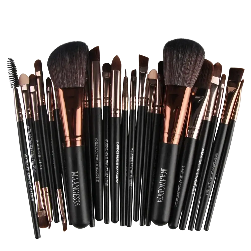 Professional synthetic hair makeup brush set by maange with black handles and rose gold accents for precise application