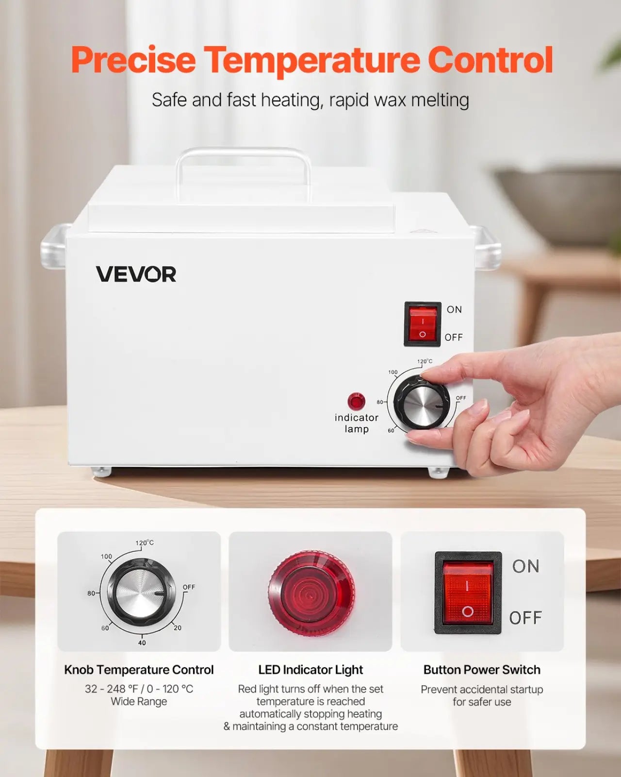 White vevor professional wax warmer 3000ml with temperature control knob led indicator and power switch for hair removal