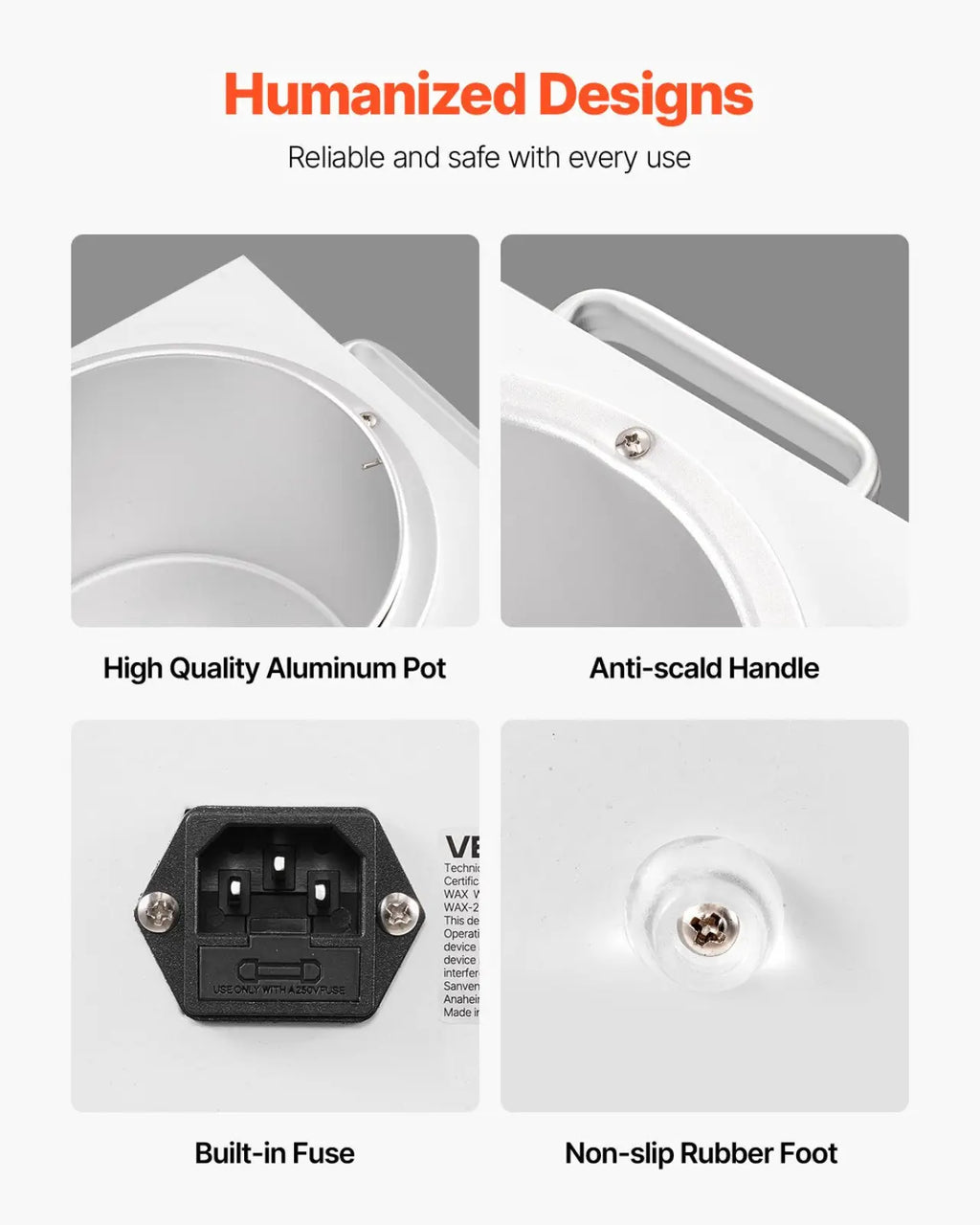 White aluminum professional wax warmer 3000ml with anti-scald handle built-in fuse and non-slip rubber foot