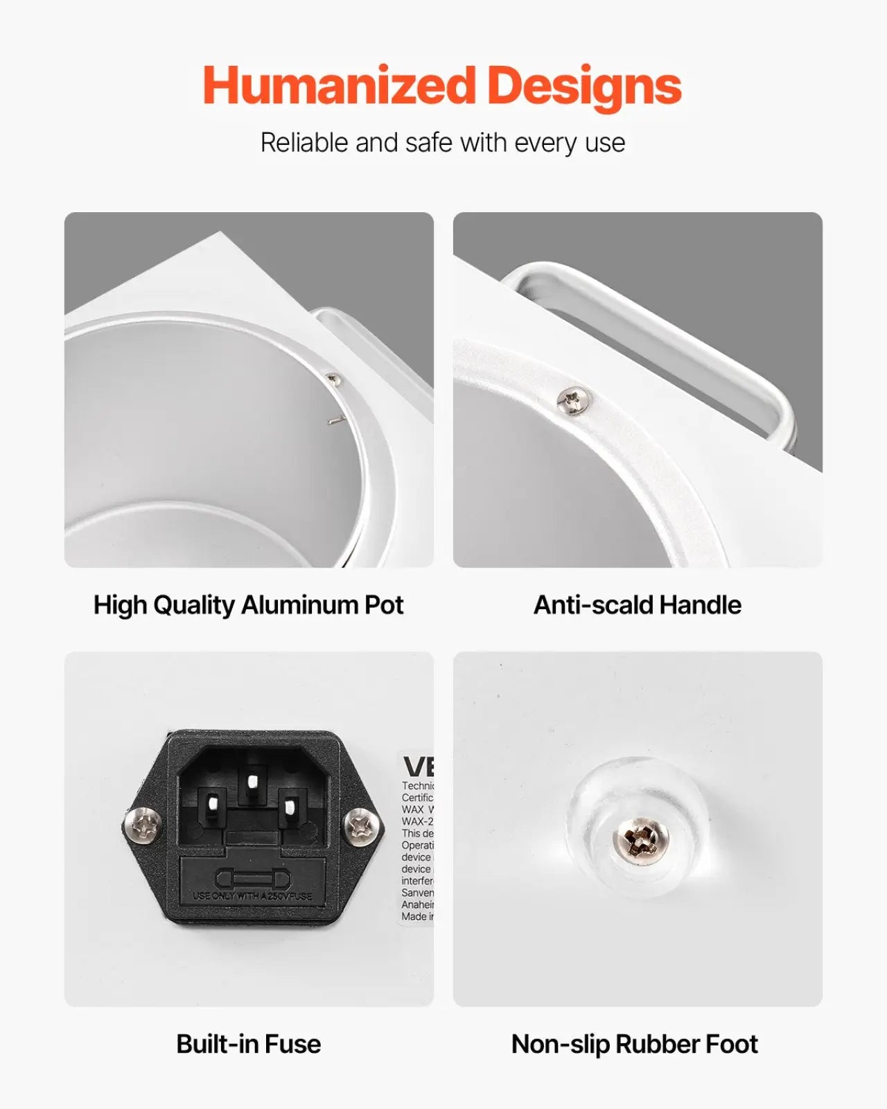 White aluminum professional wax warmer 3000ml with anti-scald handle built-in fuse and non-slip rubber foot