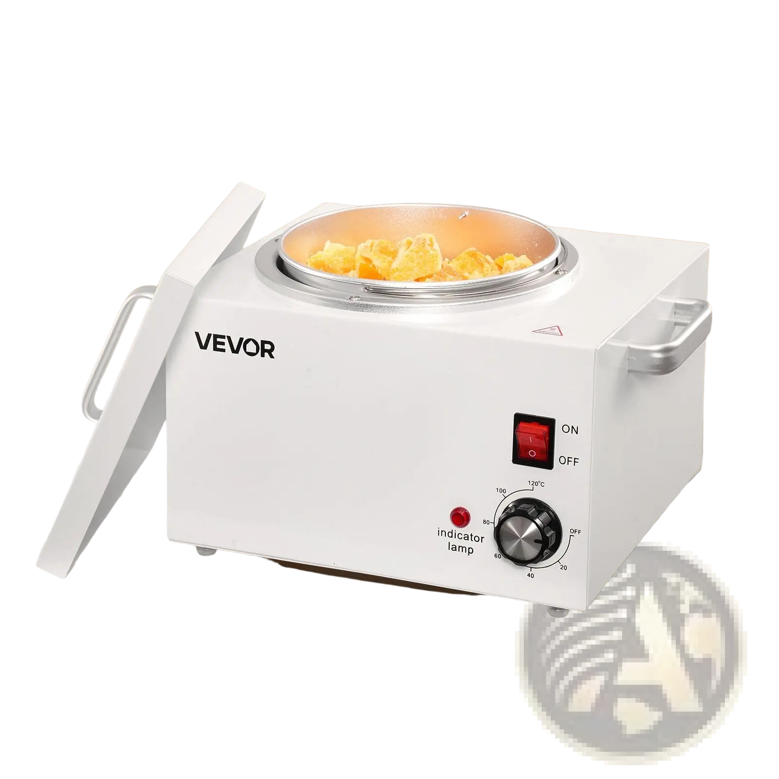 White Vevor professional wax warmer 3000ml with silver lid handle adjustable dial and red indicator for hair removal heating
