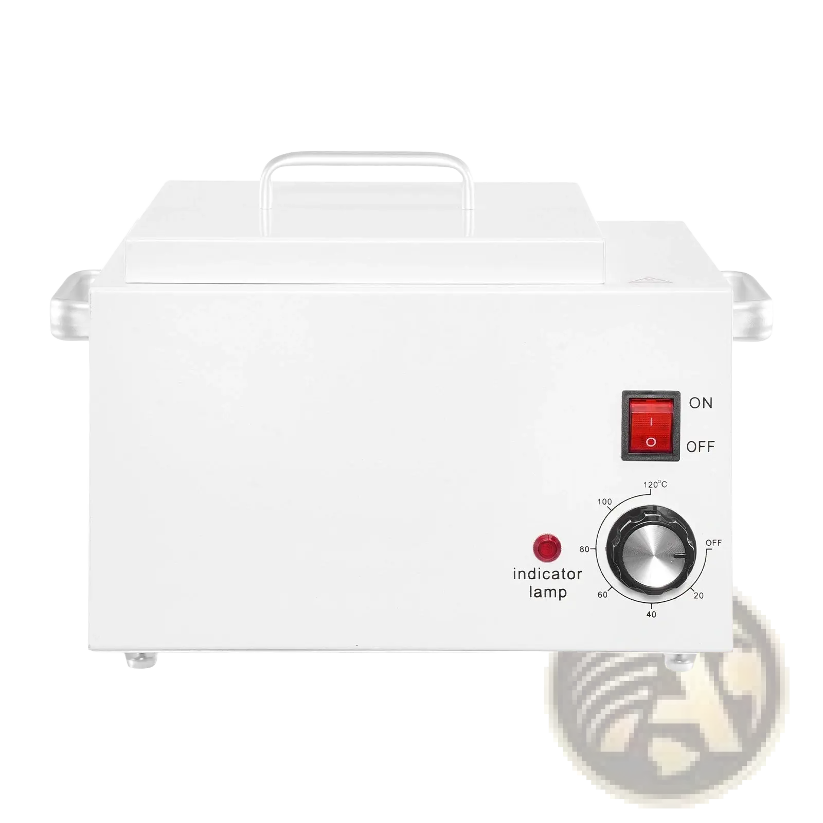 Professional white rectangular wax warmer 3000ml with handle red power switch and temperature dial in degrees celsius
