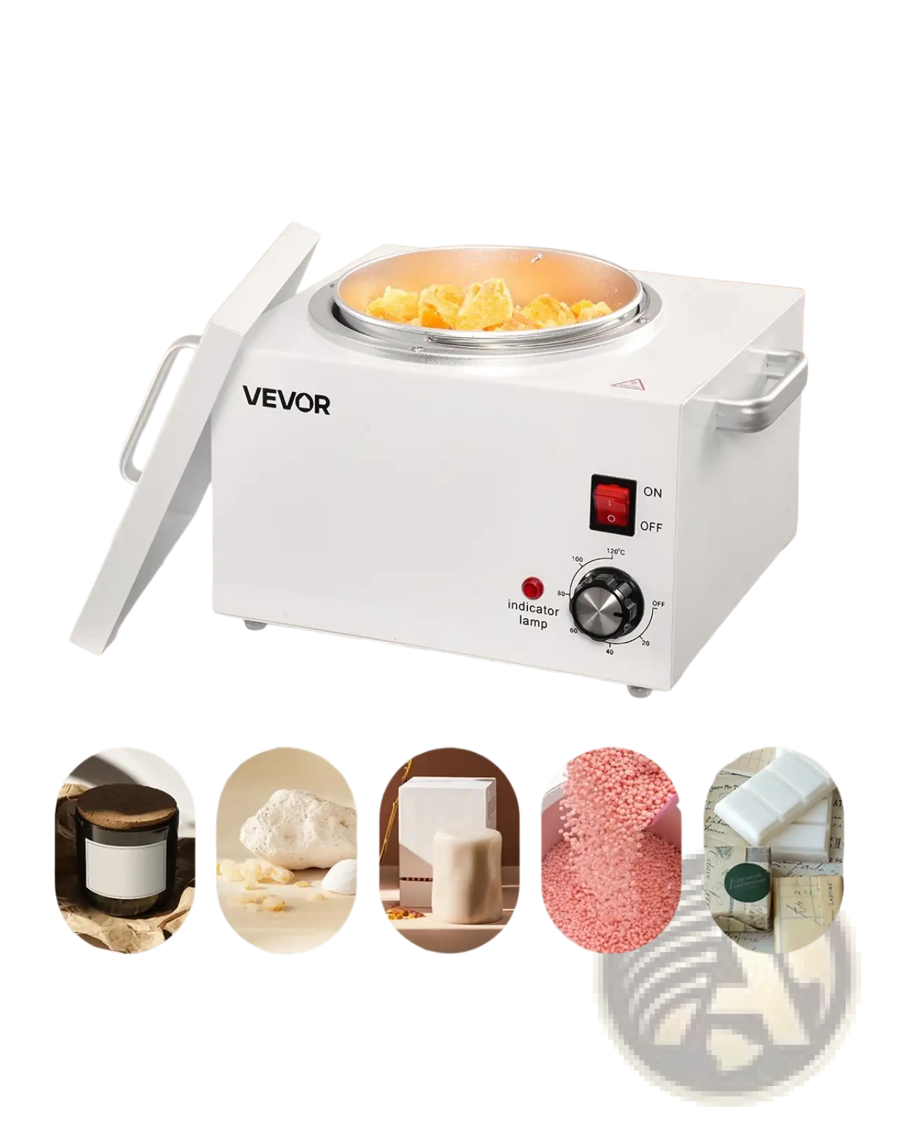White vevor professional wax warmer 3000ml with silver heating pan melting yellow wax blocks for hair removal use