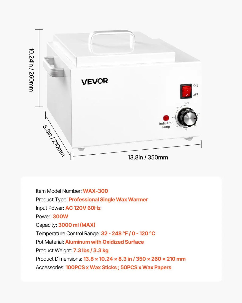 Professional wax warmer 3000ml hair removal heater with white vevor aluminum body and oxidized surface finish