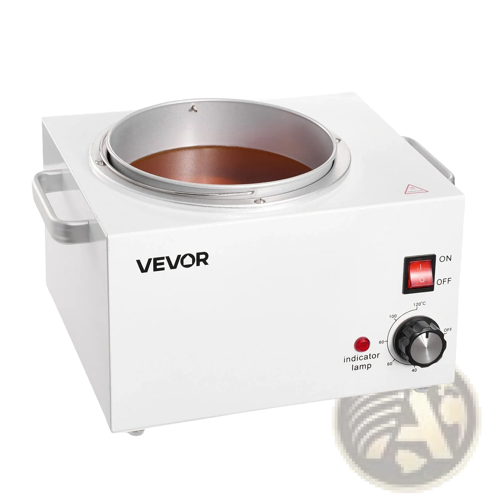 White vevor professional wax warmer 3000ml with silver circular bowl heating amber-colored melted wax for hair removal