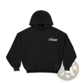 Black speckled loose fit Project Starry Streetwear hoodie with white cursive homme logo on chest for casual fashion use