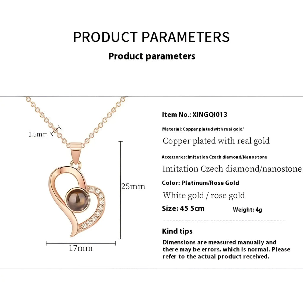 Rose gold heart-shaped pendant necklace with central imitation czech diamond and nanostone accents in rose gift box set