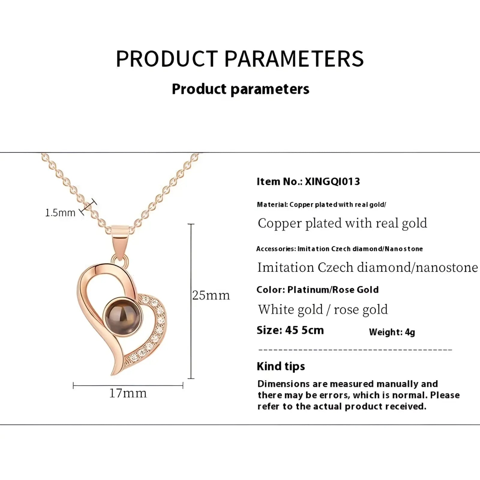 Rose gold heart-shaped pendant necklace with central imitation czech diamond and nanostone accents in rose gift box set