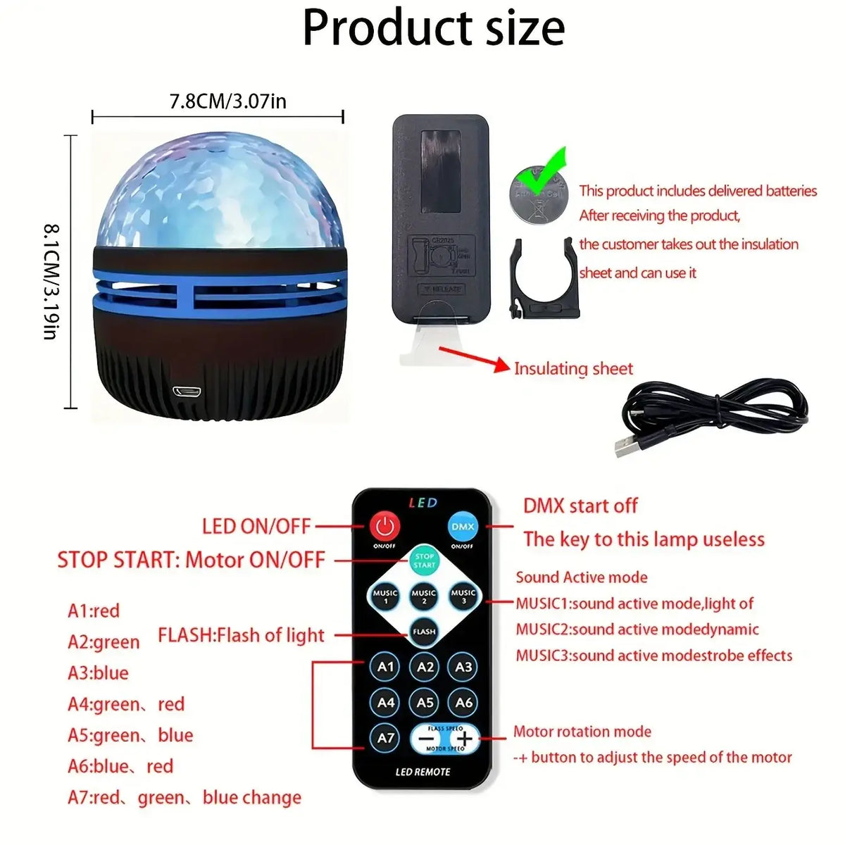 Blue and black spherical led projection lamp with faceted crystal dome top remote control night light
