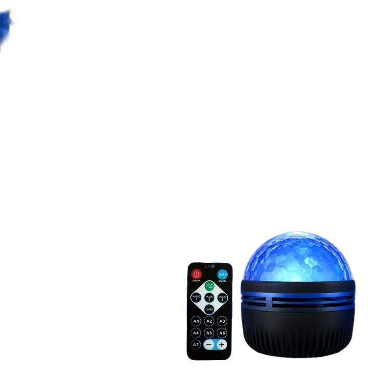 Saimili blue led remote control projection lamp with spherical faceted dome and black base night light