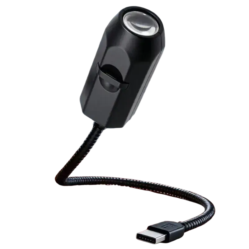 Black rugged usb-c charging cable with flexible braided design and angular connector for projection lamp night light use
