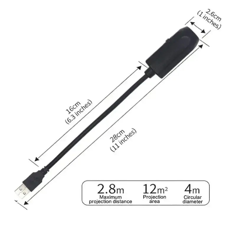 Black usb extension cable with usb-a connector and cylindrical plug for projection lamp starry sky galaxy night light