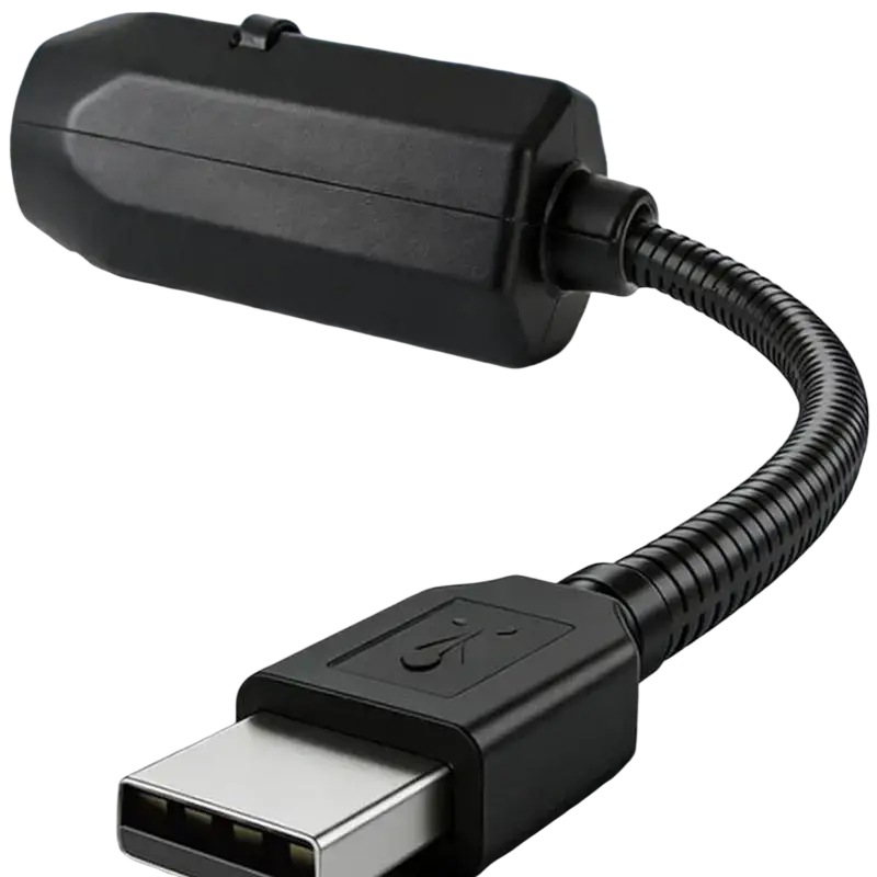 Black usb-a to micro-usb adapter with flexible corrugated cable for projection lamp night light connection