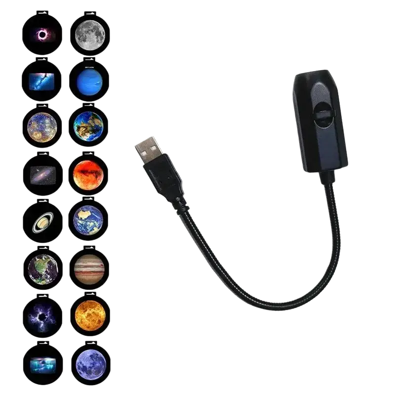 Black usb-powered projection lamp with flexible cable and switch for night light starry sky galaxy projection