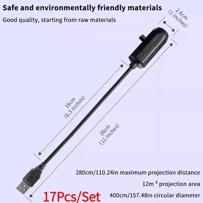 Black usb-powered projection lamp with flexible cable and compact housing for moon and earth galaxy star light effects
