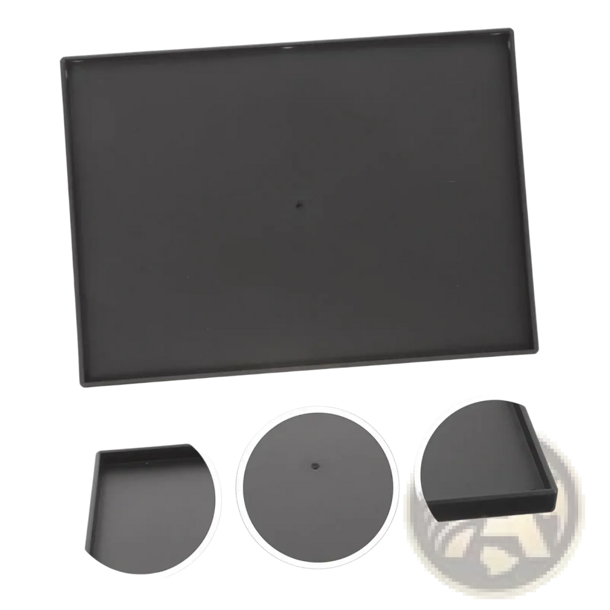 Black rectangular jewelry display tray with matte finish and raised edges for projector stand tray with 1/4 thread adapter