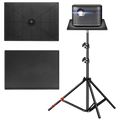 Black tripod projector stand tray with adjustable height flat platform and 1/4 thread adapter for mounting projectors