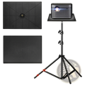 Black tripod projector stand tray with adjustable height flat platform and 1/4 thread adapter for mounting projectors