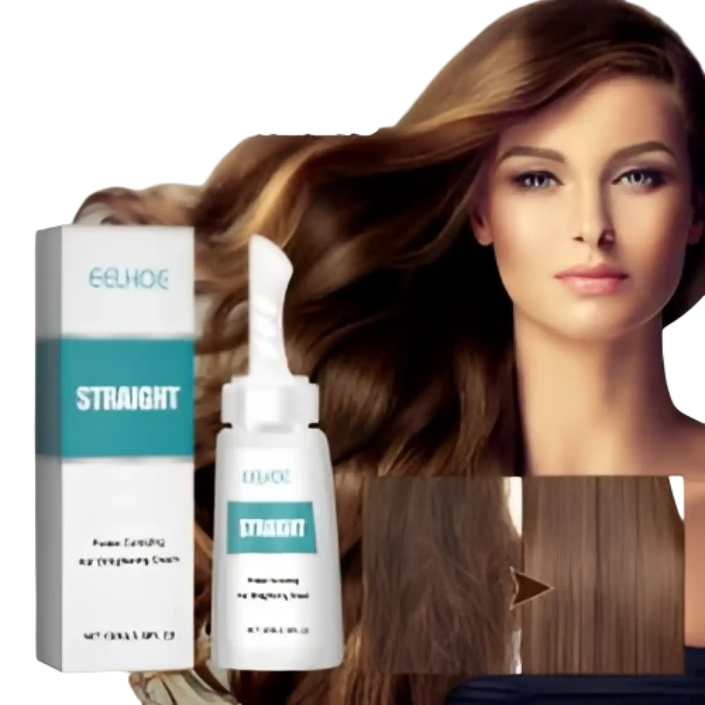 White bottle with teal label and pump dispenser containing protein correcting hair straightening cream 60ml
