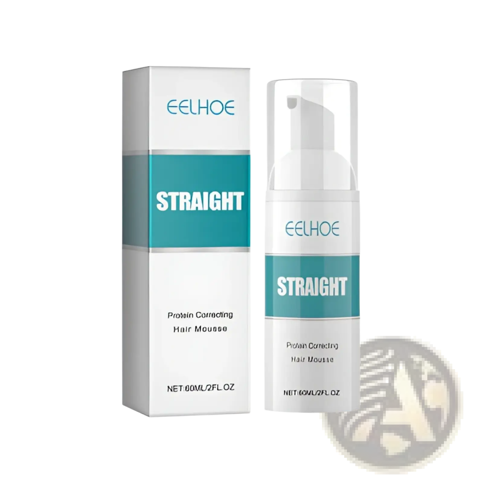 Protein correcting hair straightening cream 60ml in white and teal clear pump bottle with matching box
