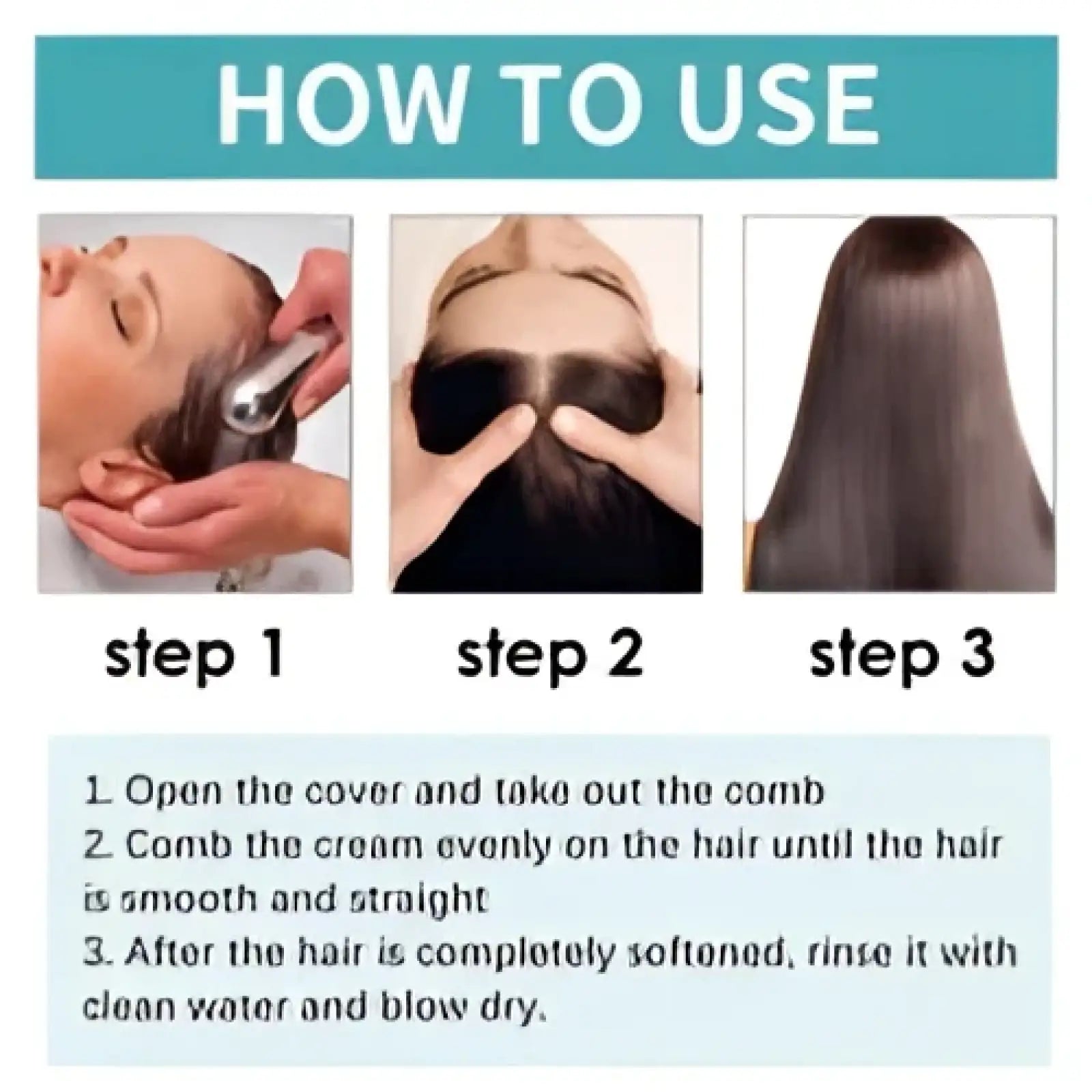 Step-by-step guide with illustrations for using protein correcting hair straightening cream 60ml for smooth hair