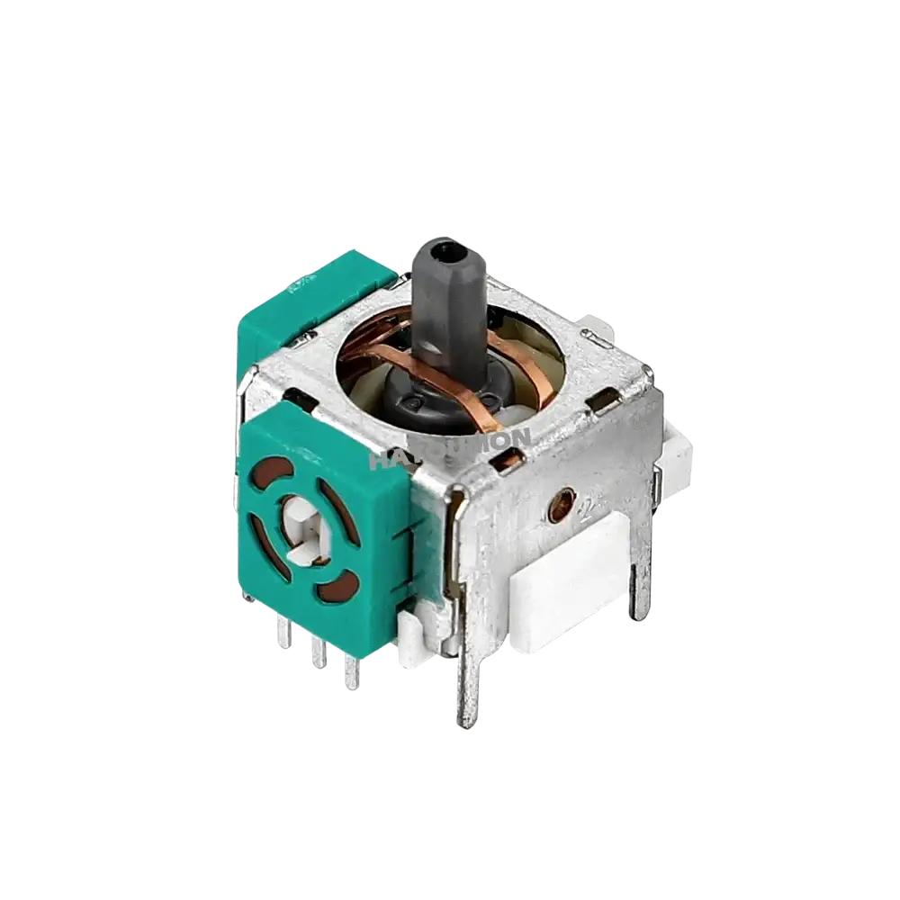 Ps2 analog stick joystick replacement featuring silver and teal plastic with a black central shaft for precise control