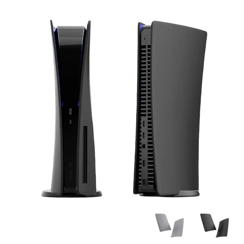 Black matte ps5 disc console replacement shell featuring sleek curved design and glossy finish for ps5 disc drive