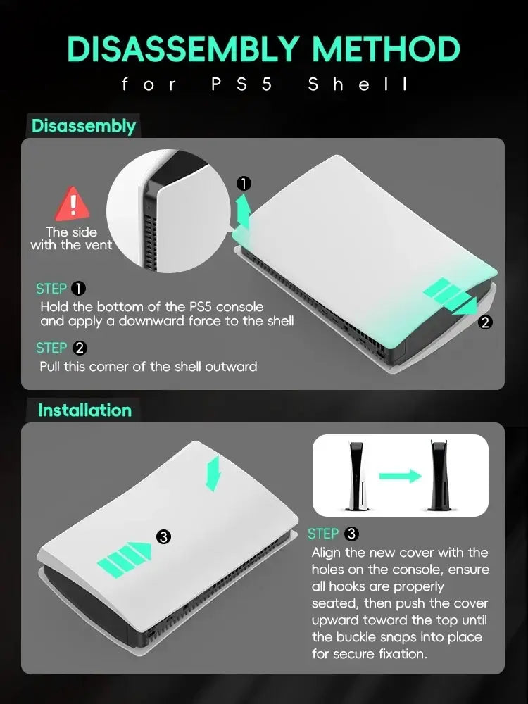 White plastic ps5 disc console replacement shell with black matte trim and ventilation slots for ps5 disc drive