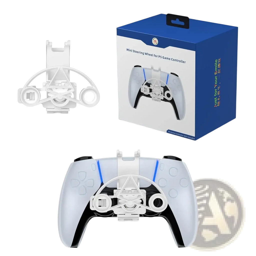 White plastic mini steering wheel controller attachment for ps5 designed for enhanced racing game control