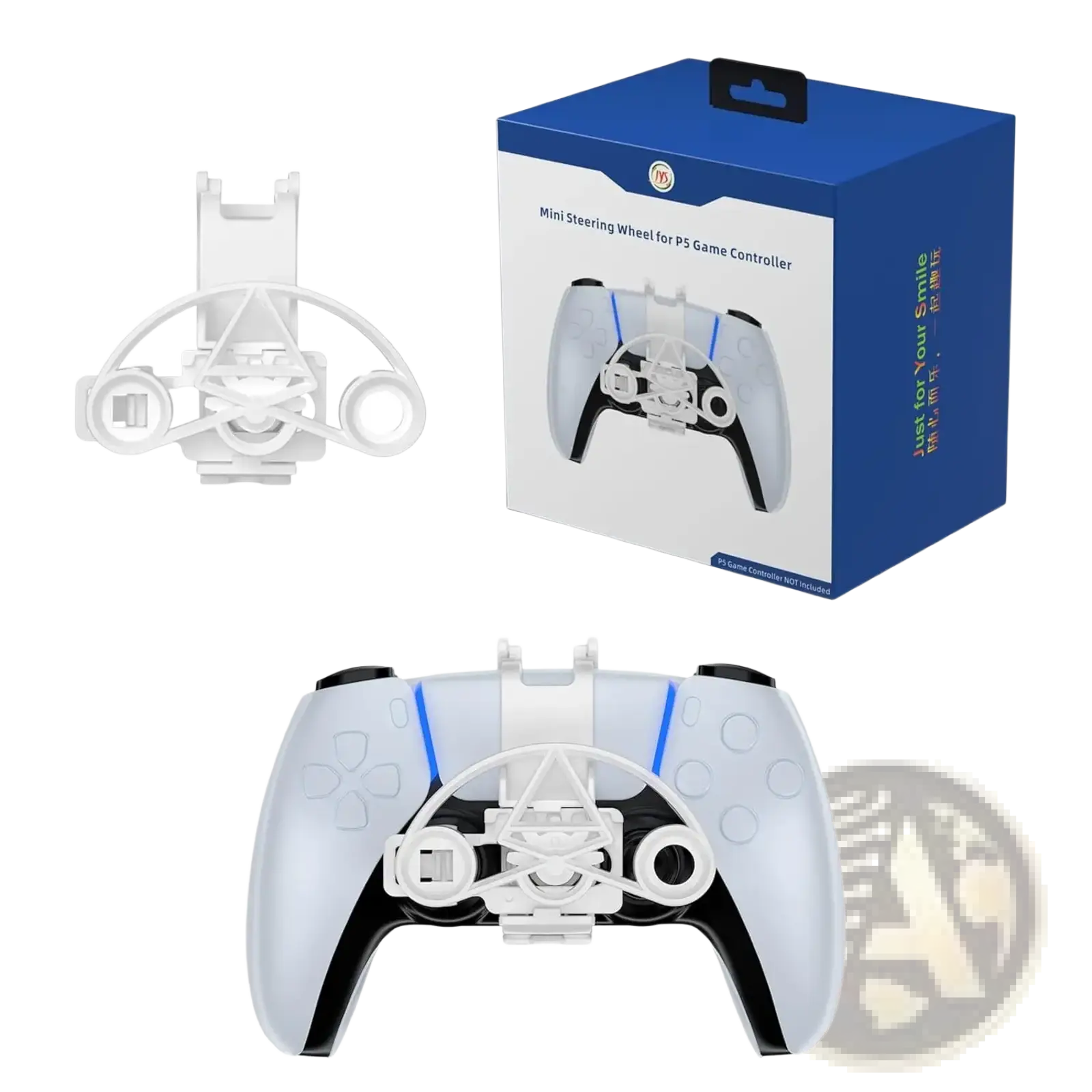 White plastic mini steering wheel controller attachment for ps5 designed for enhanced racing game control