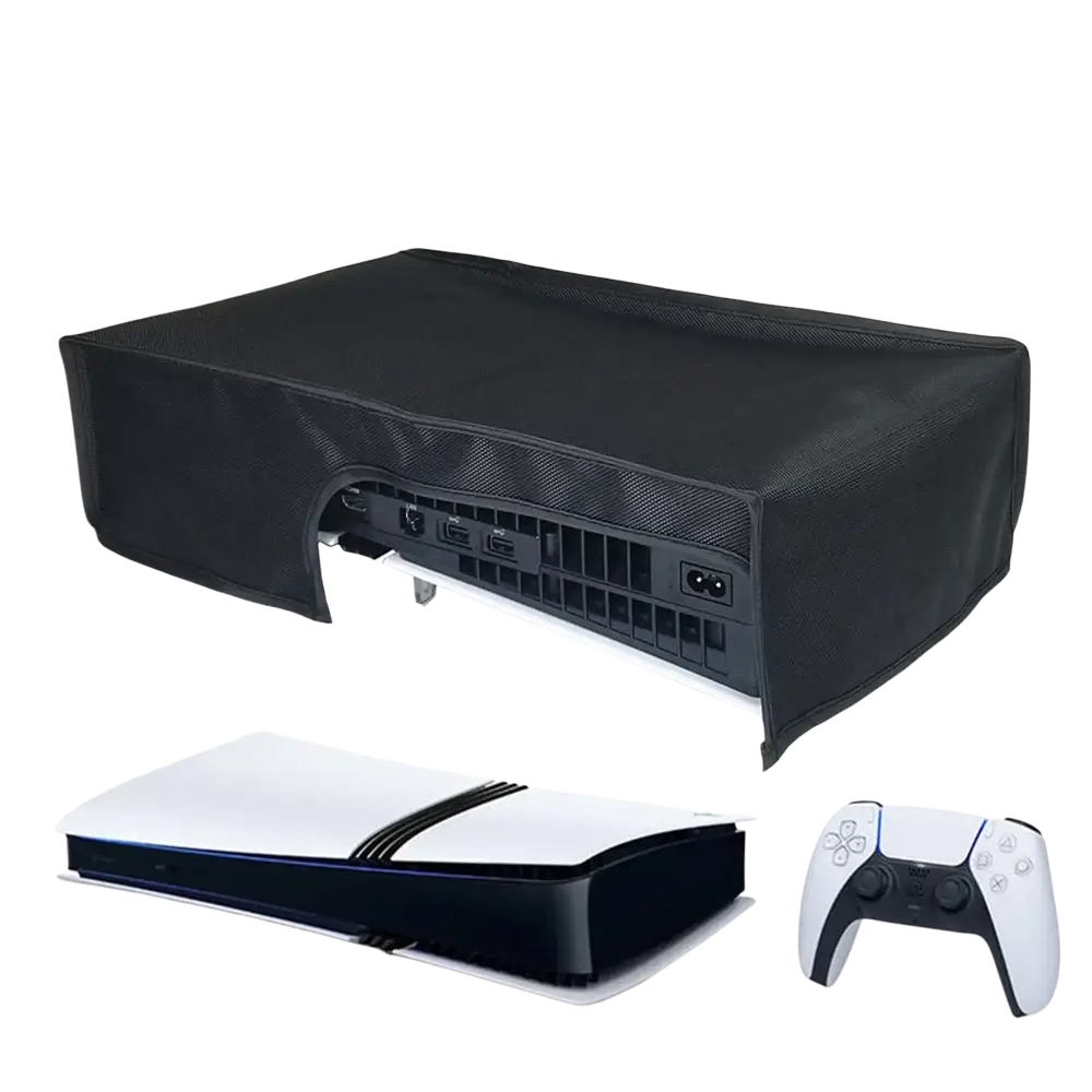 Black horizontal dust cover for ps5 pro console made of oxford cloth suitable for digital and disc versions 2024