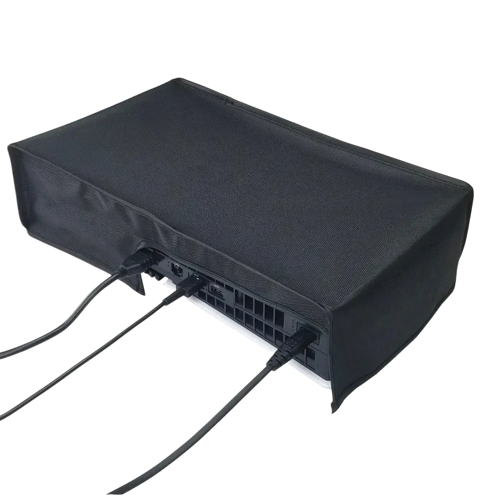 Black mesh fabric protective dust cover in oxford cloth for ps5 pro console horizontal use