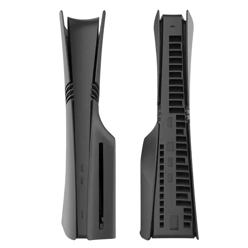 Black matte ps5 pro disc version faceplate cover featuring curved design and ventilation slits for pro disc version console