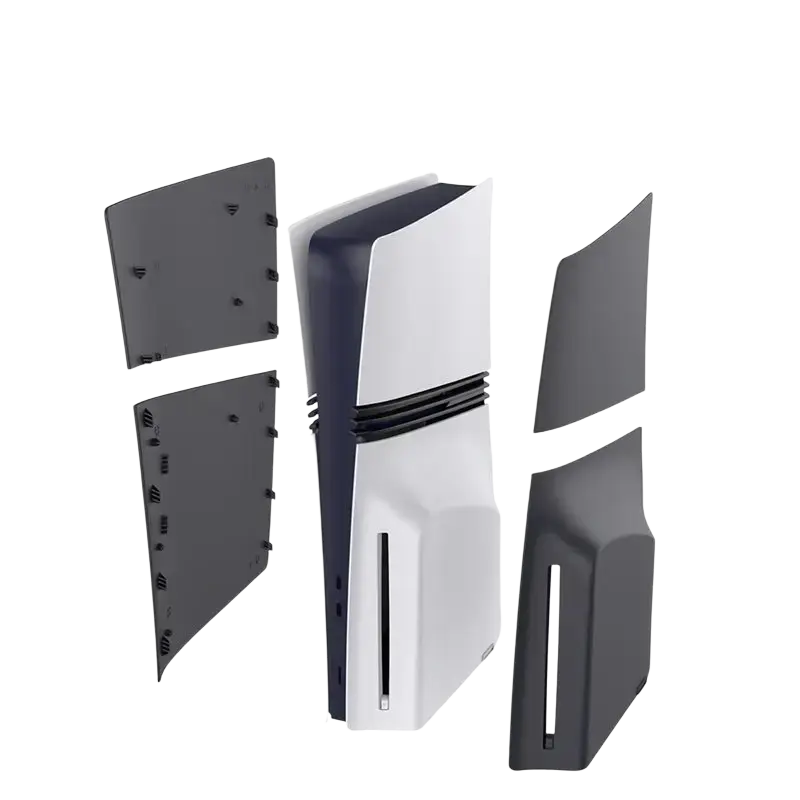White and black ps5 pro disc version console with matching black matte faceplate cover for enhanced aesthetics and protection