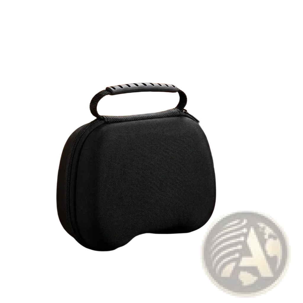 Black textured hard-shell ps5 and xbox controller storage case with padded handle for secure gaming accessory protection