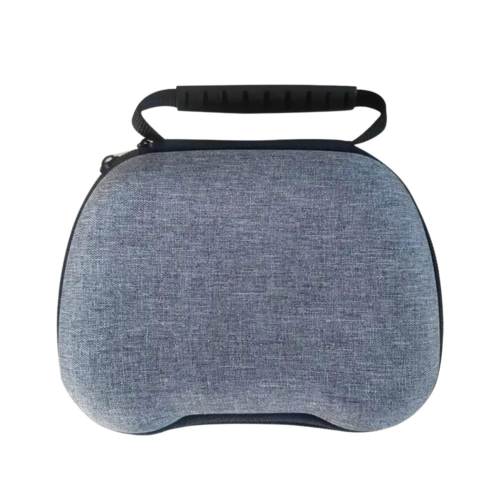 Gray textured hardshell ps5 and xbox controller storage case with black zipper and handle for secure carrying