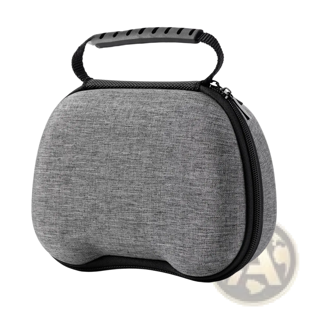 Gray textured hardshell ps5 and xbox controller hard storage case with black zipper and handle for protection and portability