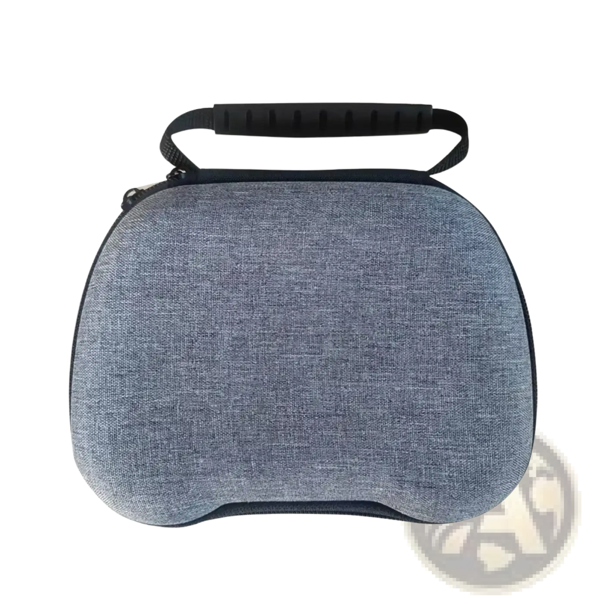 Gray textured hardshell ps5 and xbox controller storage case with black zipper and handle for secure carrying