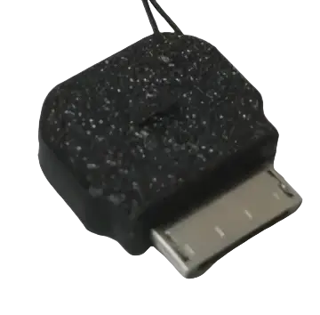 Black textured psp go type c converter charging cable adapter with 30-pin connector and dangling cord visible from the back