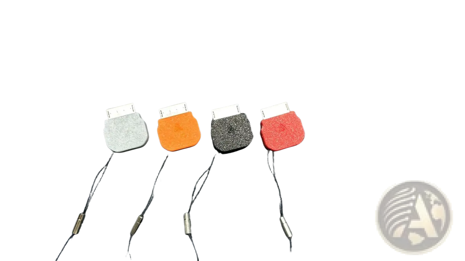 Psp Go Type C converter charging cable accessory with four felt-covered usb cable protectors in gray orange black and red