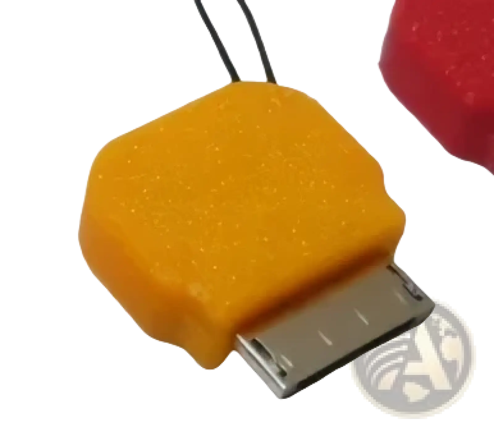 Orange 3d-printed usb connector adapter with metallic contacts for psp go type c converter charging cable accessory