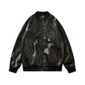 Unisex Maidestar oversized black faux leather bomber jacket with embossed gothic lettering and flame design on chest