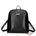 Black pu leather anti-theft backpack with silver-toned zippers and magazine print minimalist design