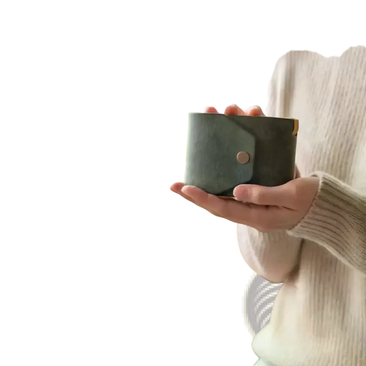 A sleek dark green pu leather card holder wallet with minimalist flap closure and a single brass button