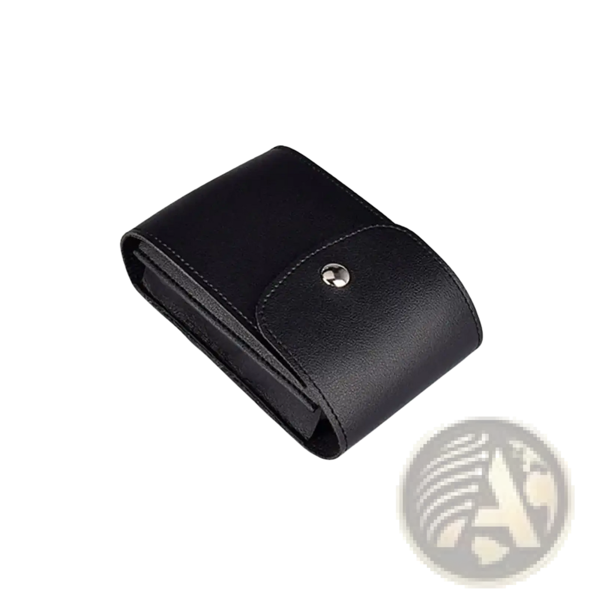 Black pu leather digital storage bag portable cable organizer with silver-toned snap button closure
