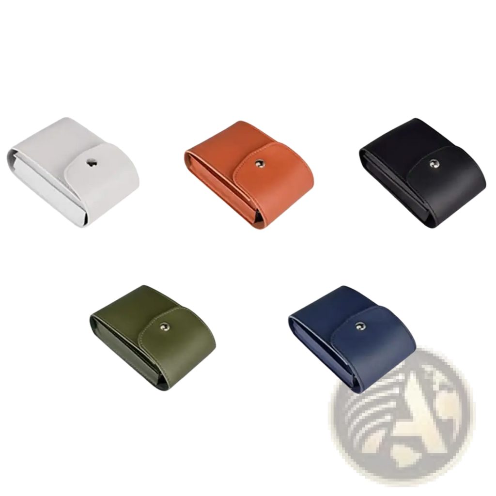 Compact minimalist pu leather digital storage bag with snap button closure in white tan black olive green or navy blue