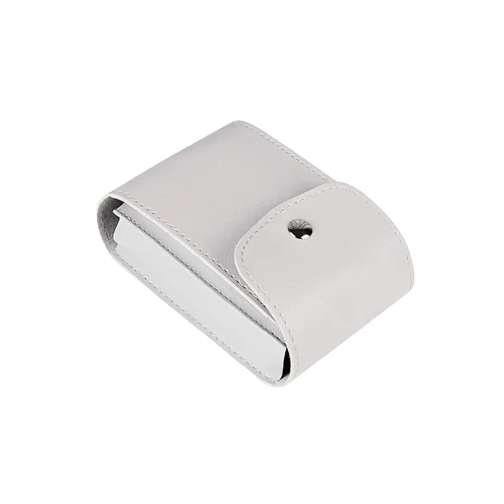 Light gray pu leather digital storage bag compact wallet with flap closure and stitched edges for cable organization