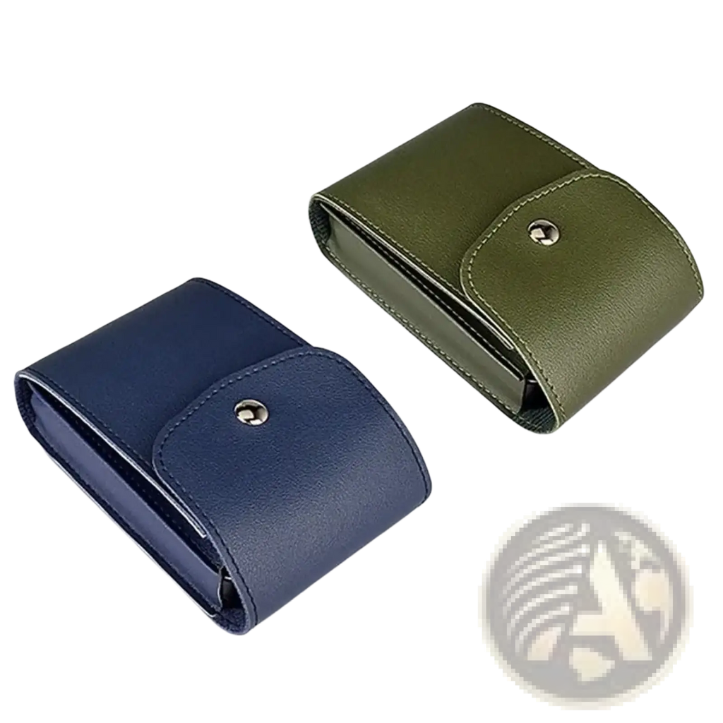 Navy blue and olive green pu leather digital storage bags with silver snap closures portable cable organizers